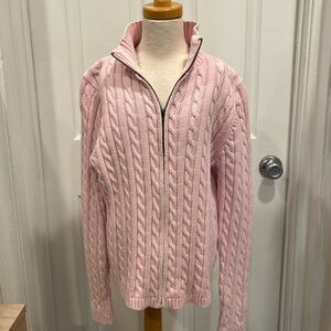 LL Bean cable, full front zipper, high collar size small light pink